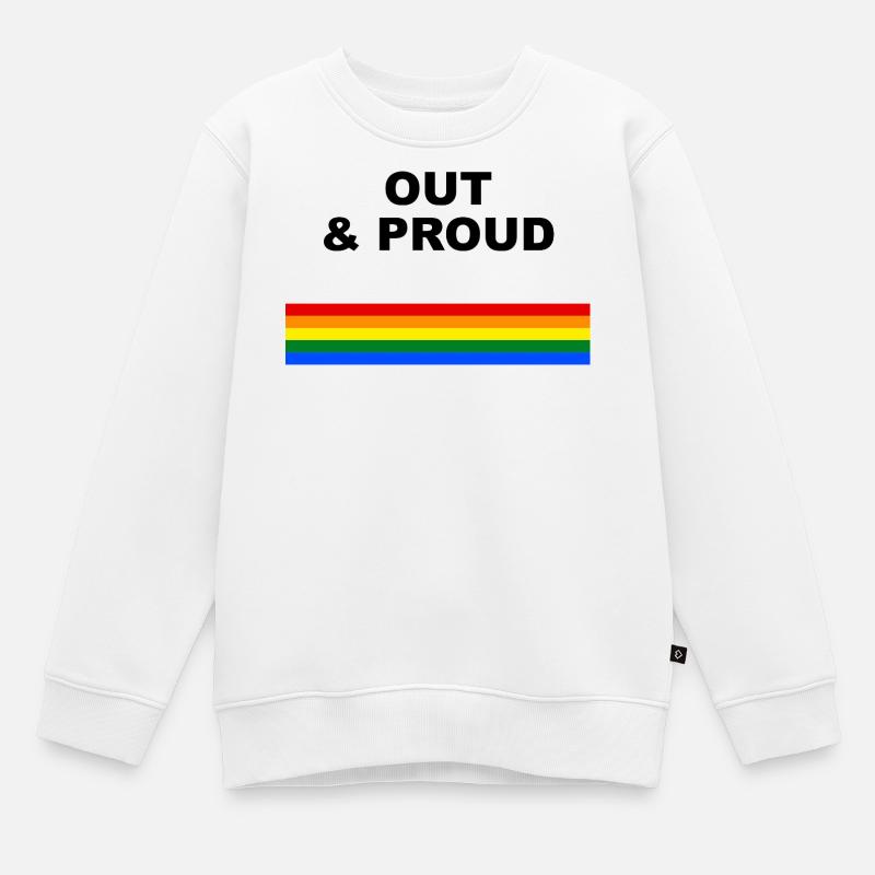 Design du drapeau arc-en-ciel Out & Proud - Sweat Premium enfant bio - blanc