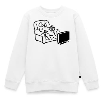 dog hund chill modus chips essen fernsehen tv - Kinder Premium Organic Sweatshirt - Weiß - Vorne - AI Model Kid Male (0cm)