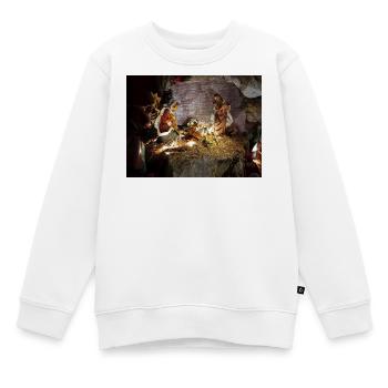 Scène de la Crèche illuminée entre les pierres - Sweat Premium enfant bio - blanc - Devant - AI Model Kid Male (0cm)