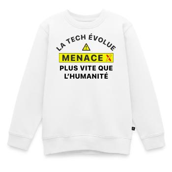 MenaceX_la_tech_evolue_plus_vite_que_l-humanite - Sweat Premium enfant bio - blanc - Devant - AI Model Kid Male (0cm)
