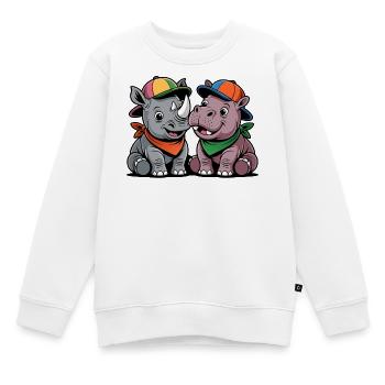 Bébé Rhinocéros & Hippo – Duo d’animaux mignons avec une casquette - Sweat Premium enfant bio - blanc - Devant - AI Model Kid Male (0cm)