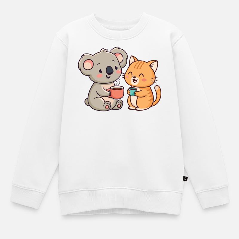 Amitié Café Koala et Chat - Sweat Premium enfant bio - blanc