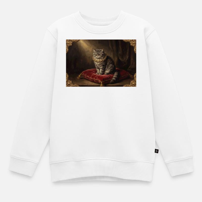 Königliche Katzenpose im Barockrahmen - Kinder Premium Organic Sweatshirt - Weiß