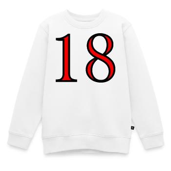 18. 18 ANS. 18e ANNIVERSAIRE. ANNIVERSAIRE 18 ANS. - Sweat Premium enfant bio - blanc - Devant - AI Model Kid Male (0cm)