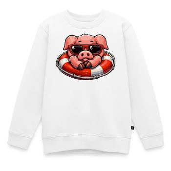 Cooles Schwein im Rettungsring  - Kinder Premium Organic Sweatshirt - Weiß - Vorne - AI Model Kid Male (0cm)