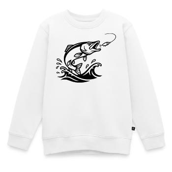 Hecht Raubfisch Schwarz Outline - Kinder Premium Organic Sweatshirt - Weiß - Vorne - AI Model Kid Male (0cm)