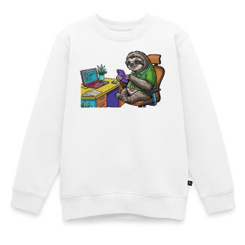 Paresseux de bureau avec ordinateur portable et smartphone - Sweat Premium enfant bio - blanc - Devant - AI Model Kid Male (0cm)