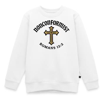 Anticonformiste Chrétien Romains 12:2 Croix d'Or - Sweat Premium enfant bio - blanc - Devant - AI Model Kid Male (0cm)