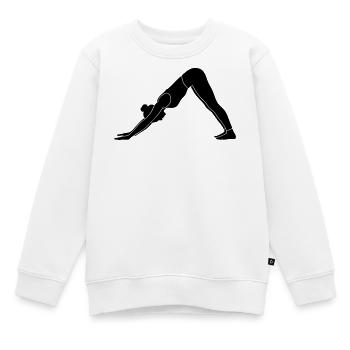 Silhouette de yoga canin face vers le bas - Sweat Premium enfant bio - blanc - Devant - AI Model Kid Male (0cm)