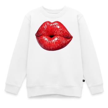 Rouge brillant embrasse les lèvres - Sweat Premium enfant bio - blanc - Devant - AI Model Kid Male (0cm)