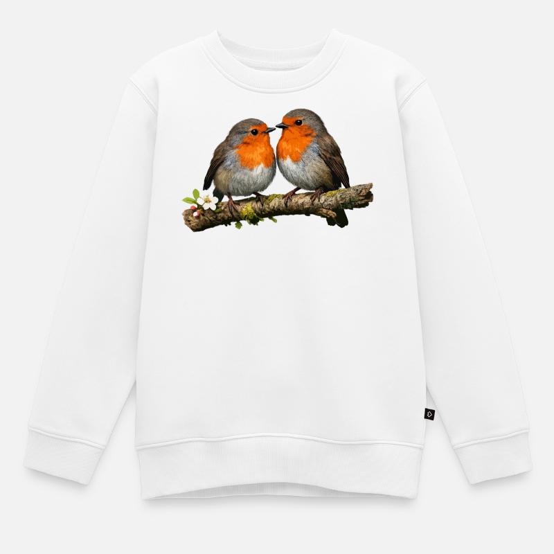 Duo Red Robin auf Ast - Kinder Premium Organic Sweatshirt - Weiß