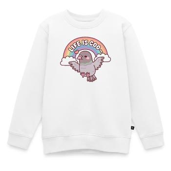 Cute Pigeon Flying Among Rainbow Life Is Coo Pun - Kids Premium Organic Sweatshirt - white - Front - AI Model Kid Male (0cm)