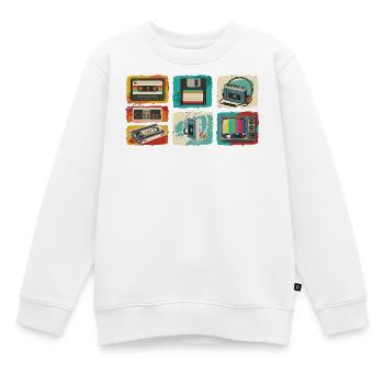 Rétro Tech Pop : cassette et TV des années 80 - Sweat Premium enfant bio - blanc - Devant - AI Model Kid Male (0cm)