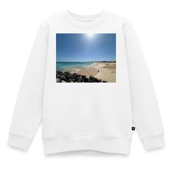 Plage au soleil : bleu et sable - Sweat Premium enfant bio - blanc - Devant - AI Model Kid Male (0cm)