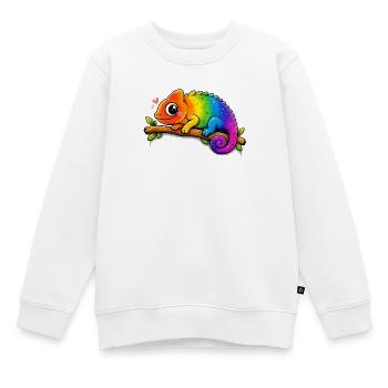 Caméléon arc-en-ciel sur une branche - Sweat Premium enfant bio - blanc - Devant - AI Model Kid Male (0cm)