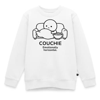 Couchie – Emotionally Horizontal | Cozy Mood - Kinder Premium Organic Sweatshirt - Weiß - Vorne - AI Model Kid Male (0cm)
