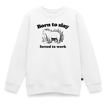 Capybara "Born to Slay Forced to Work" - schwarz - Kinder Premium Organic Sweatshirt - Weiß - Vorne - AI Model Kid Male (0cm)