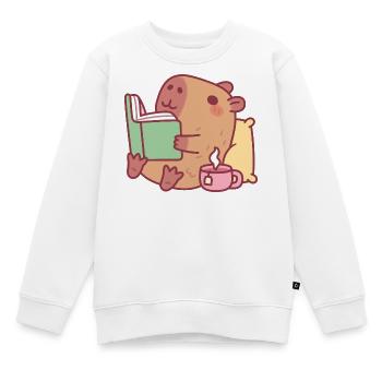 Niedliche Capybara entspannt und liest ein Buch - Kinder Premium Organic Sweatshirt - Weiß - Vorne - AI Model Kid Male (0cm)