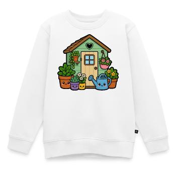 Kleines Gartenhäuschen mit Pflanzen - Kinder Premium Organic Sweatshirt - Weiß - Vorne - AI Model Kid Male (0cm)