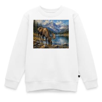 Alpen-Elch am Bergsee - Kinder Premium Organic Sweatshirt - Weiß - Vorne - AI Model Kid Male (0cm)