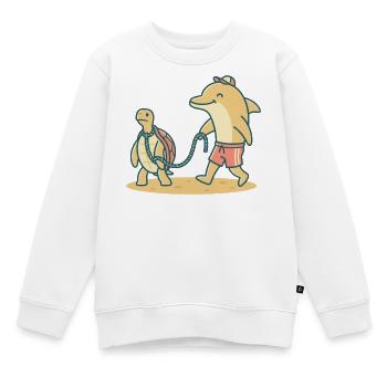 Delfin geht Gassi mit Schildkröte - Kinder Premium Organic Sweatshirt - Weiß - Vorne - AI Model Kid Male (0cm)