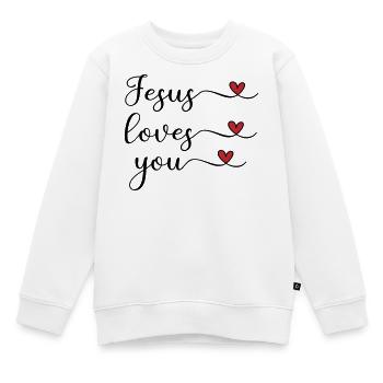 Jesus liebt dich süß Typografie mit Herz - Kinder Premium Organic Sweatshirt - Weiß - Vorne - AI Model Kid Male (0cm)