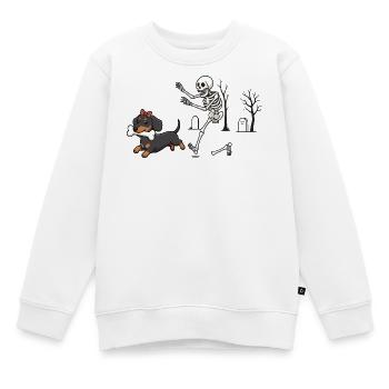 Dackel und Skelett Halloween-Jagd - Kinder Premium Organic Sweatshirt - Weiß - Vorne - AI Model Kid Male (0cm)