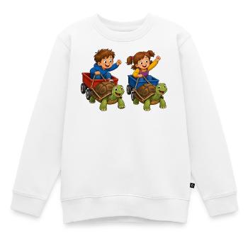 Kids turtle race in handcart fun - Kids Premium Organic Sweatshirt - white - Front - AI Model Kid Male (0cm)