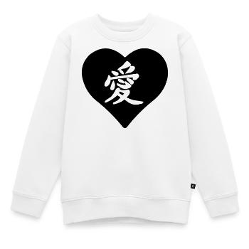 Signe d’amour de caractère découpé dans le cœur - Sweat Premium enfant bio - blanc - Devant - AI Model Kid Male (0cm)