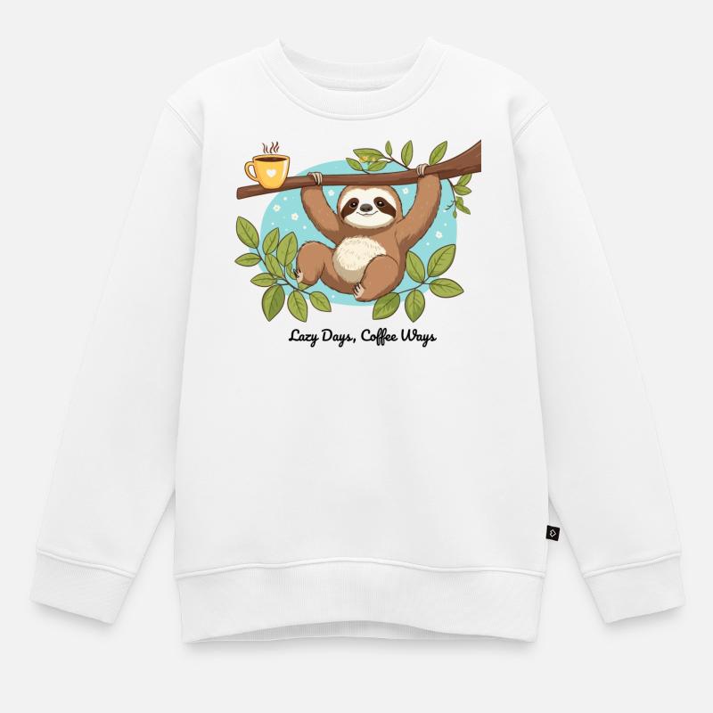 Journées de farniente, méthodes de café – Paresseux - Sweat Premium enfant bio - blanc