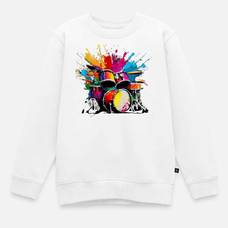 Percussions colorées - Sweat Premium enfant bio - blanc
