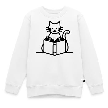Lesende Katze: Bücherwurm mit Schnurrhaaren - Kinder Premium Organic Sweatshirt - Weiß - Vorne - AI Model Kid Male (0cm)