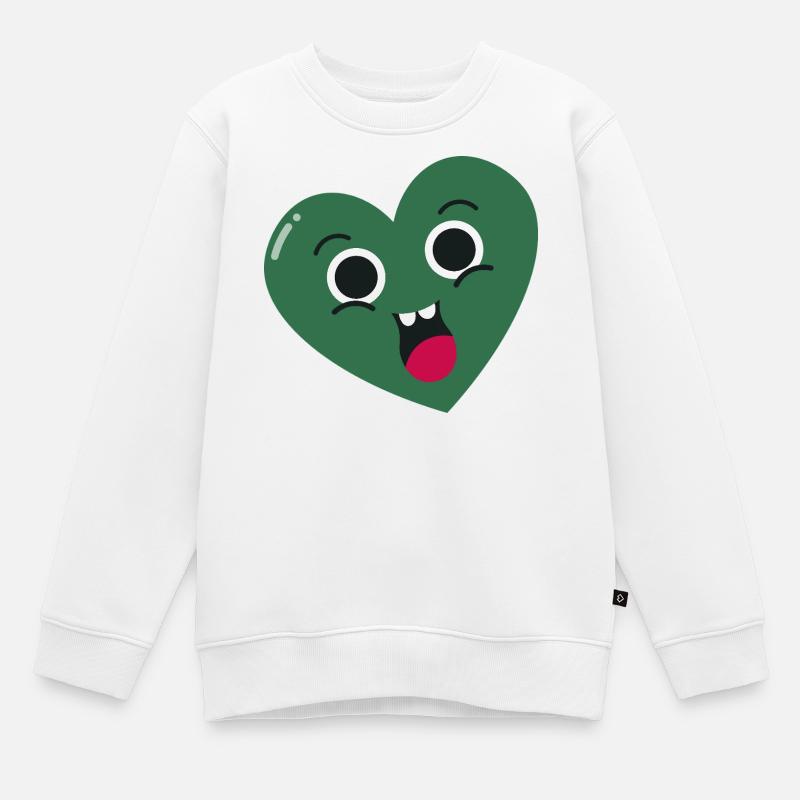 Cœur Vert Souriant - Sweat Premium enfant bio - blanc