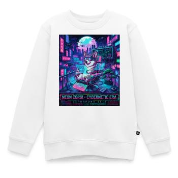 Neon Corgi Cybernetic Era Vaporpunk 2049 - Kids Premium Organic Sweatshirt - white - Front - AI Model Kid Male (0cm)