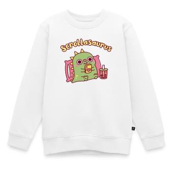 Niedlicher Scrollasaurus-Dinosaurier scrollt auf dem Handy - Kinder Premium Organic Sweatshirt - Weiß - Vorne - AI Model Kid Male (0cm)
