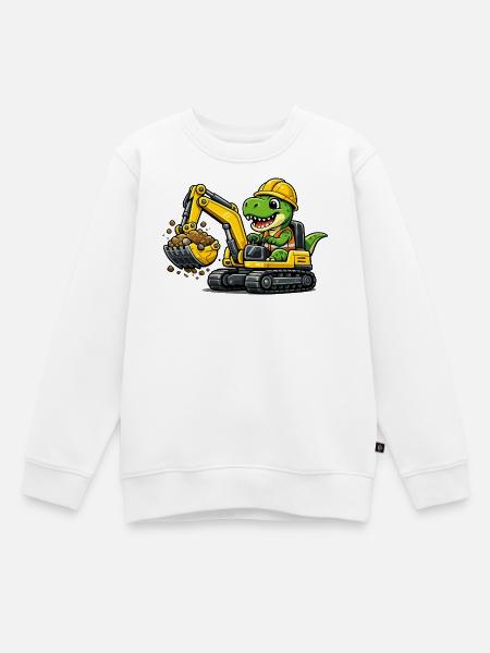 Süßer Dino Baggerfahrer - Kinder Premium Organic Sweatshirt - Weiß