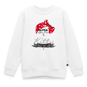 chat hippie minou dame folle de chat foulard rouge br - Sweat Premium enfant bio - blanc - Devant - AI Model Kid Male (0cm)