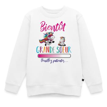 bientôt grande soeur licorne - Sweat Premium enfant bio - blanc - Devant - AI Model Kid Male (0cm)
