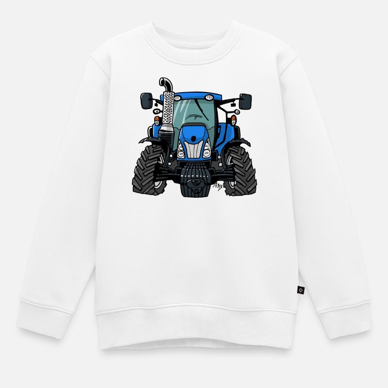 0646 BlueTractor - Sweat Premium enfant bio - blanc