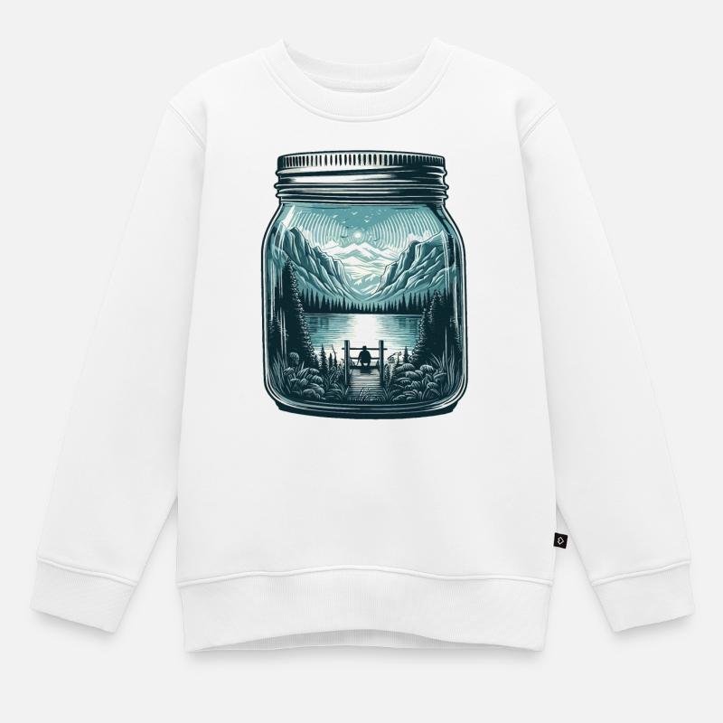 Natur See mit Berglandschaft im Einmachglas - Kinder Premium Organic Sweatshirt - Weiß