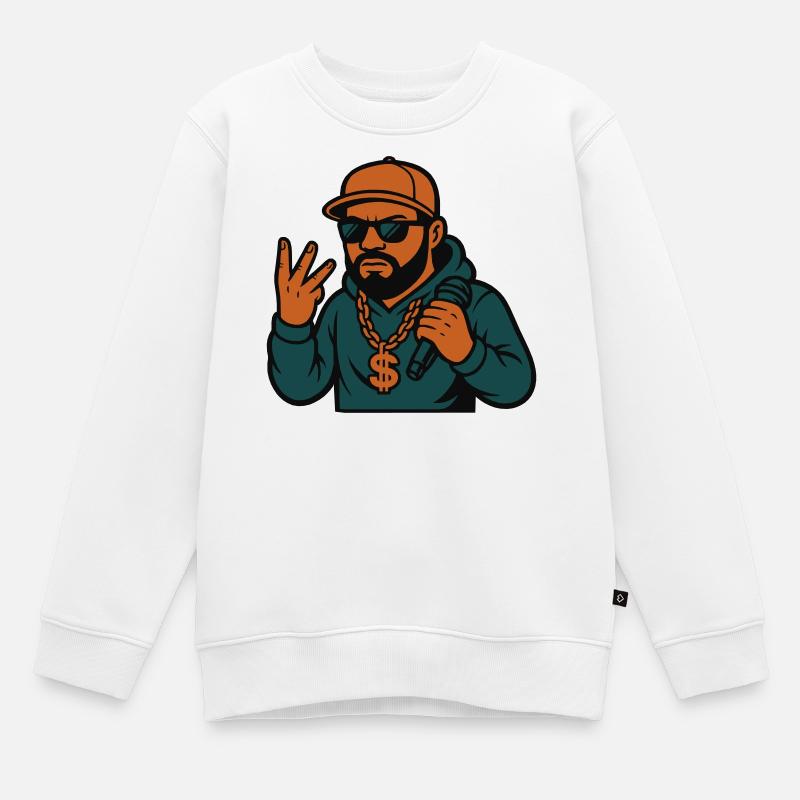 Rappeur – micro à la main, style dans le sang - Sweat Premium enfant bio - blanc