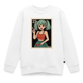 Illustration de cachet postal de fille d’anime - Sweat Premium enfant bio - blanc - Devant - AI Model Kid Male (0cm)