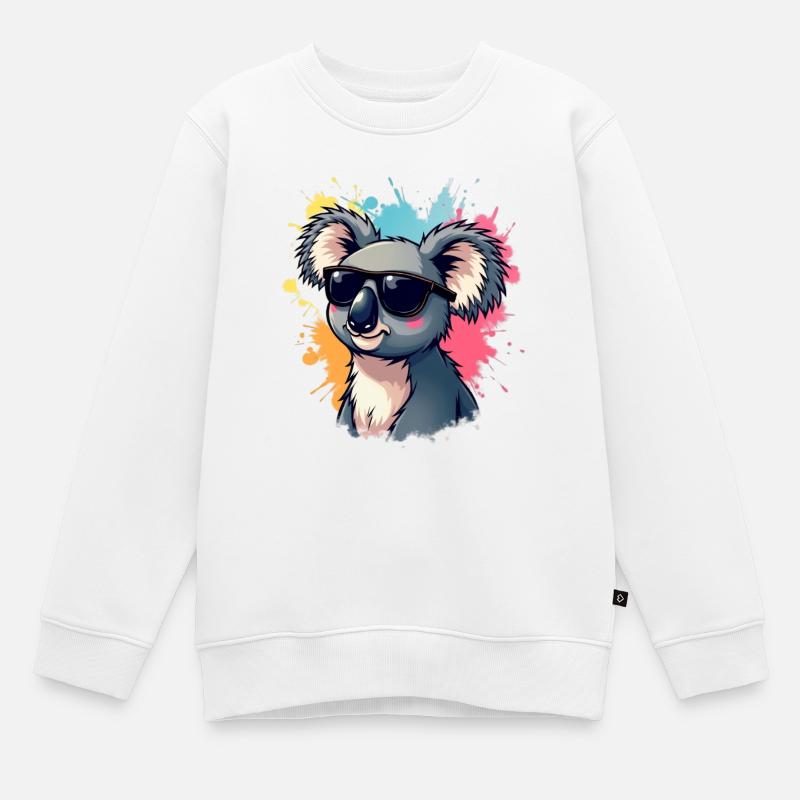 Cool Koala mit Sonnenbrille und Farbexplosion - Kinder Premium Organic Sweatshirt - Weiß