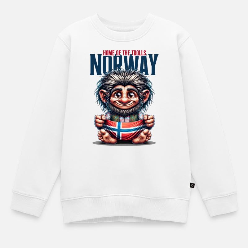 Troll norvégien avec drapeau - Sweat Premium enfant bio - blanc