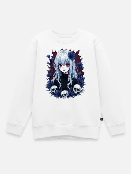 Mystische Gothic Anime Design mit Blaufloralen - Kinder Premium Organic Sweatshirt - Weiß