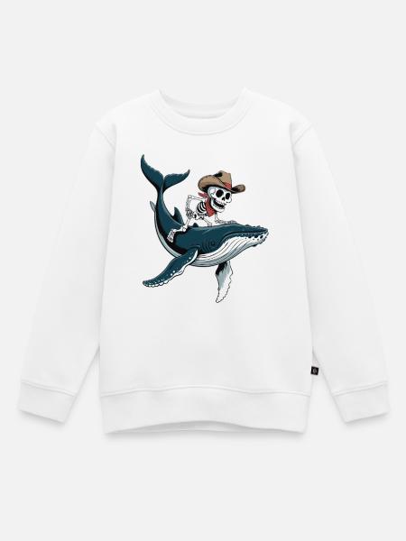 Cowboy Skelett auf Buckelwal - Kinder Premium Organic Sweatshirt - Weiß