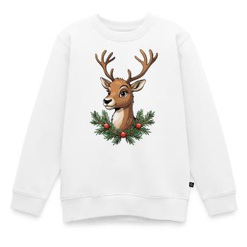 Hirschkopf mit Weihnachtskranz - Kinder Premium Organic Sweatshirt - Weiß - Vorne - AI Model Kid Male (0cm)