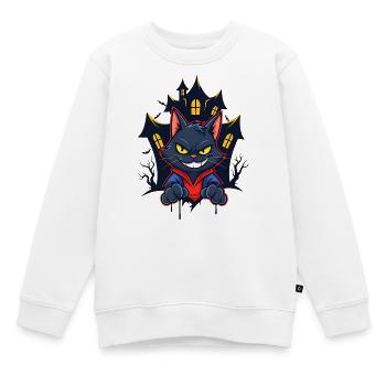 Grinsende Katze vor Spukhaus - Kinder Premium Organic Sweatshirt - Weiß - Vorne - AI Model Kid Male (0cm)