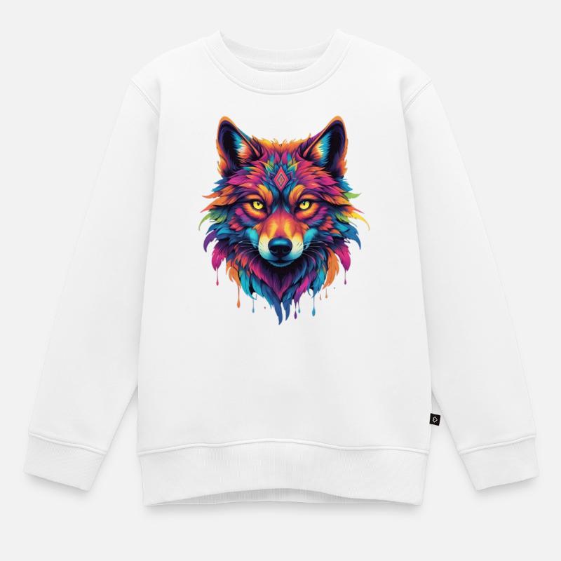 Bunter Wolf Kopf - Kinder Premium Organic Sweatshirt - Weiß
