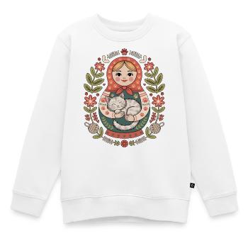 Matroschka Katze mit Blumengruß - Kinder Premium Organic Sweatshirt - Weiß - Vorne - AI Model Kid Male (0cm)